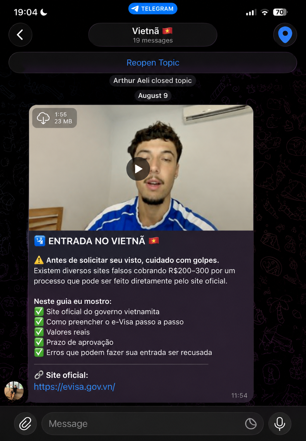 Orientação sobre documentação para entrada no Vietnã