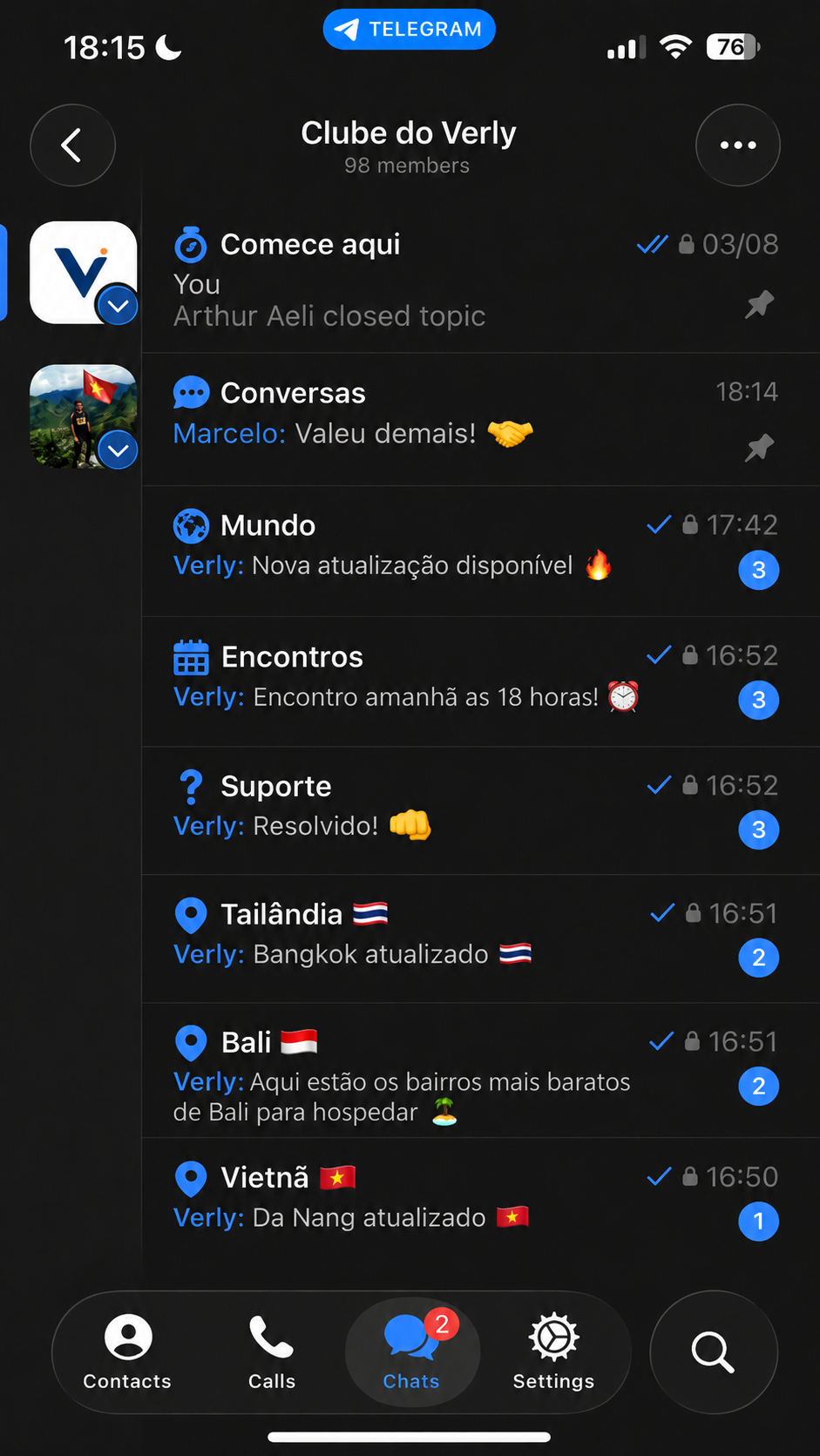 Organização dos países e conteúdos dentro do Clube do Verly